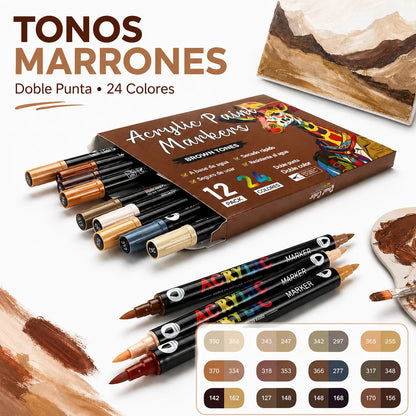 Rotuladores acrílicos de doble punta en tonos marrones de 24 colores – Colección Noctavy