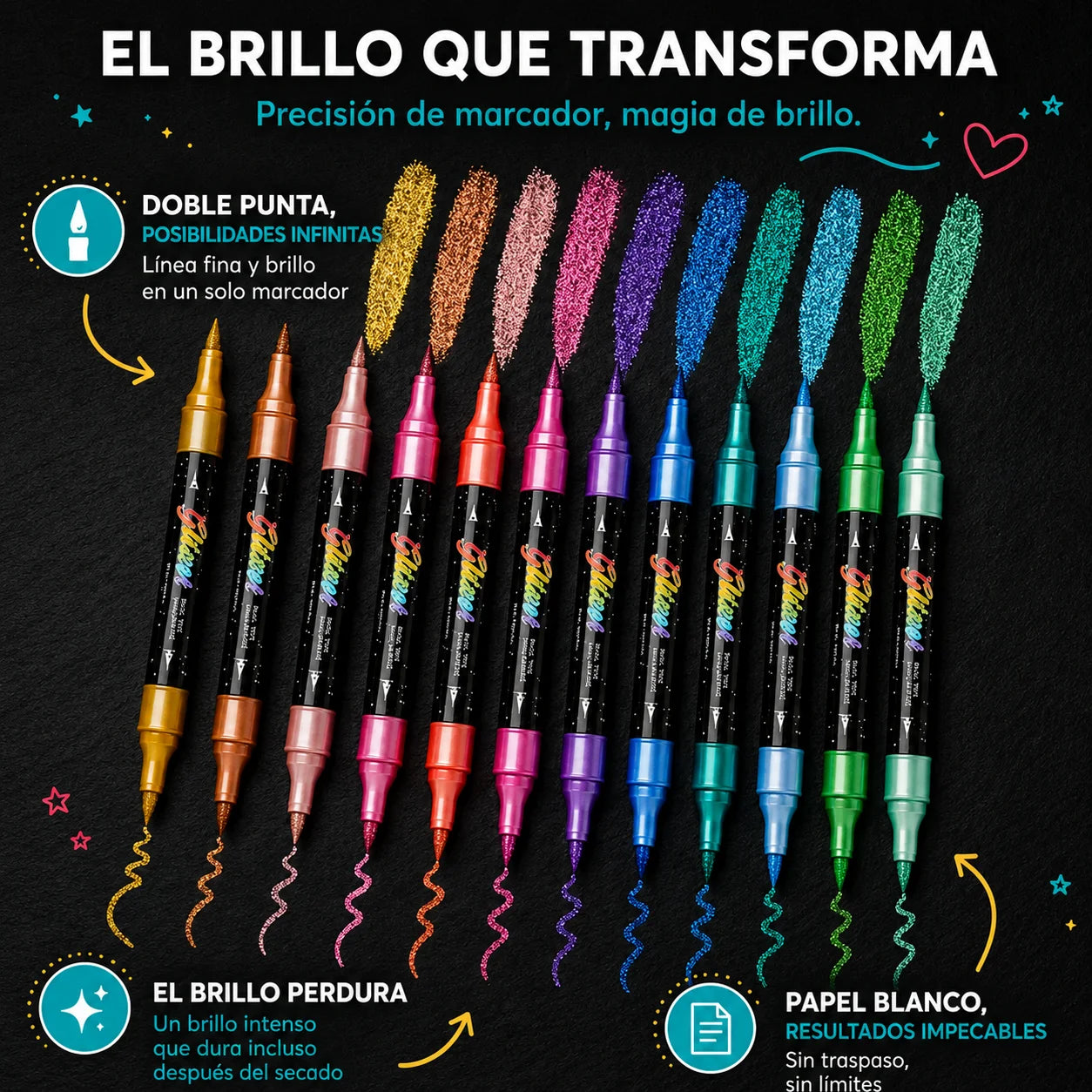 Rotuladores con efecto shimmer y purpurina —  GlowArt™